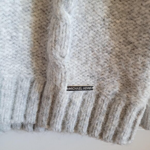 Michael Kors Sweater Medium Grey Cream Chunky Fisherman Knit Cable Turtleneck - Picture 5 of 10